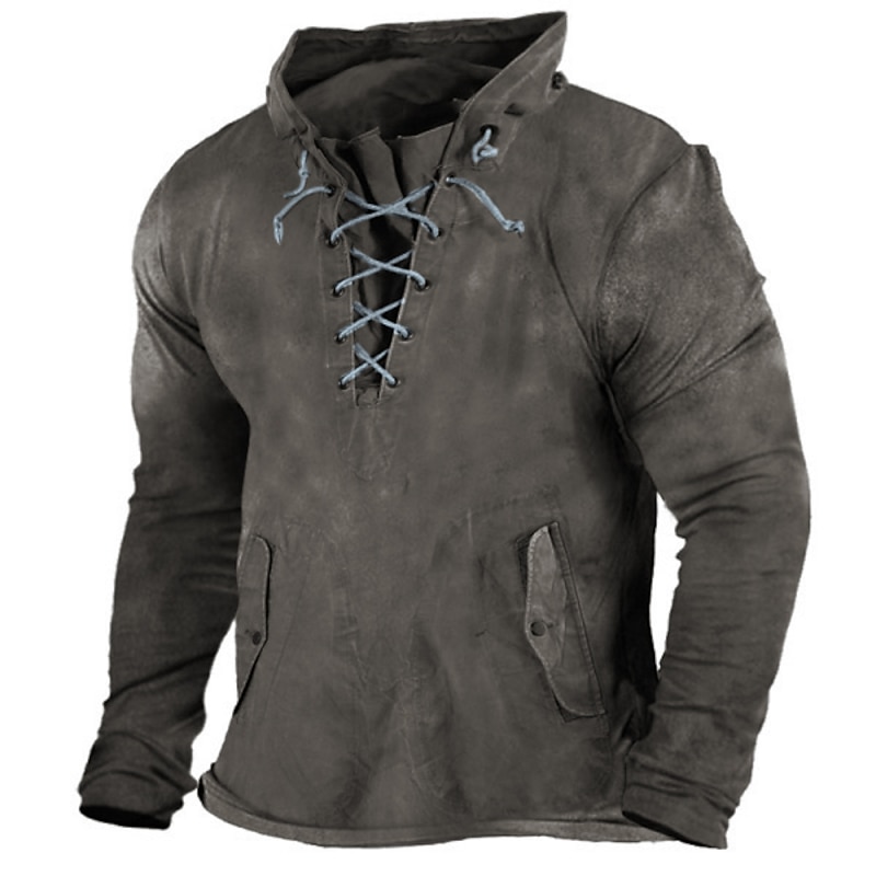 Men's Sweatshirt Pullover Tactical Black Yellow Navy Blue Green Dark Gray Standing Collar Solid Color Lace up Going out Polyester Vintage Streetwear Casual Winter Fall & Winter Clothing Apparel4