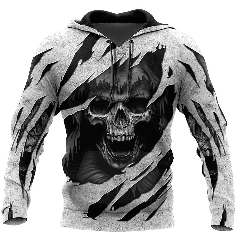 Men's Skull Graphic Prints Hoodie Hoodies Sweatshirt Streetwear Designer Long Sleeve Hooded Daily Sports Gray Print Spring &  Fall Designer