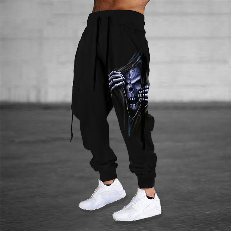 Halloween The Grim Reaper'S Hand Skull Mens Graphic Pants | Casual Sports Outdoor Black Cotton | Sweatpants Joggers Trousers Drawstring Side Pockets Elastic Waist Prints Comfort Breathable Daily Blend2