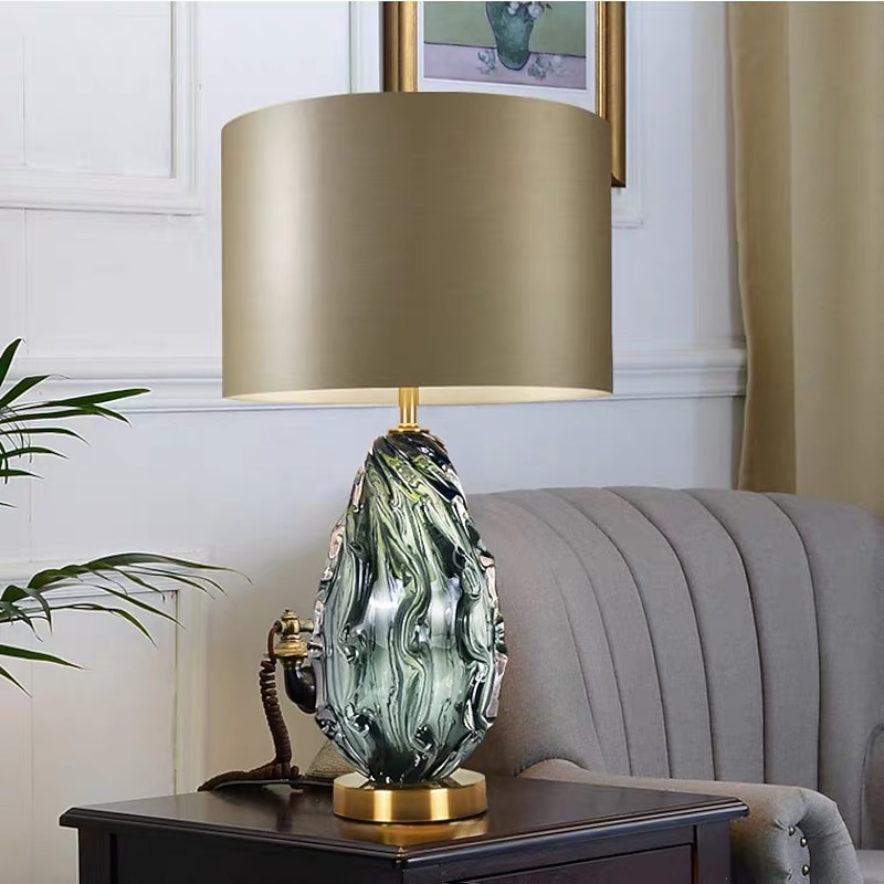LED Table Lamp Possini Euro Design Coastal Bedside Lamp 68cm Tall Ceramic Blue Green Swirl Glaze Neutral Oval Shade for Living Room Bedroom Bedside2
