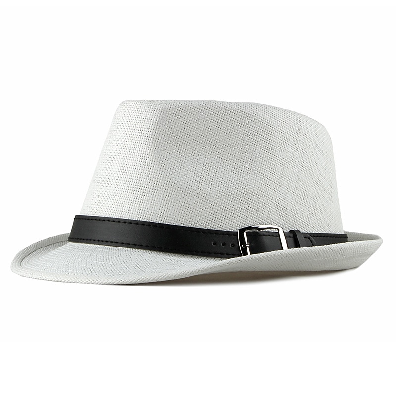 Men's Kentucky Derby Hat Straw Hat Sun Hat Panama Hat Fedora Trilby Hat Black White Straw Braided Simple 1920s Fashion Holiday Street Dailywear Weekend Pure Color Portable Comfort Breathable Fashion