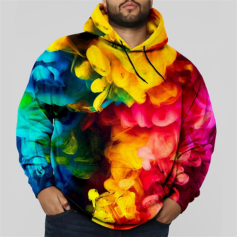 Men's Plus Size Pullover Hoodie Sweatshirt Big and Tall Geometric Hooded Pocket Long Sleeve Spring &  Fall Fashion Streetwear Basic Comfortable Work Daily Wear Tops4