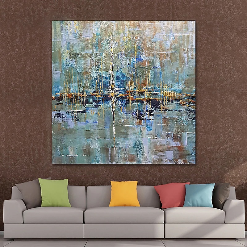 Oil Painting 100% Handmade Hand Painted Wall Art On Canvas Blue Line Abstract Modern Home Decoration Decor Rolled Canvas No Frame Unstretched3