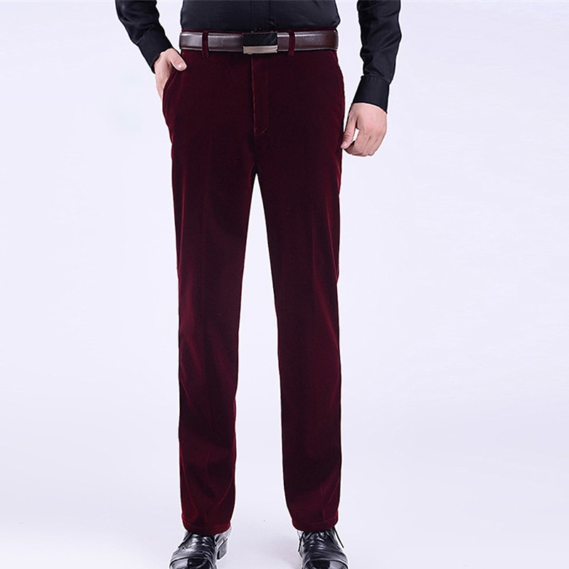Men's Corduroy Pants Winter Pants Trousers Casual Pants Pocket Straight Leg Solid Colored Comfort Warm Daily Going out Fashion Streetwear Black Wine High Waist Micro-elastic2