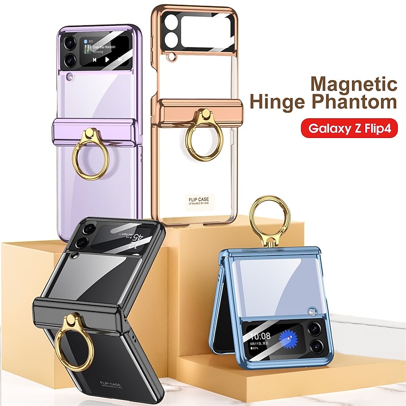 Phone Case For Samsung Galaxy Z Flip 5 Z Flip 4 Flip Ring Holder Dustproof Camera Lens Protector Solid Colored TPU