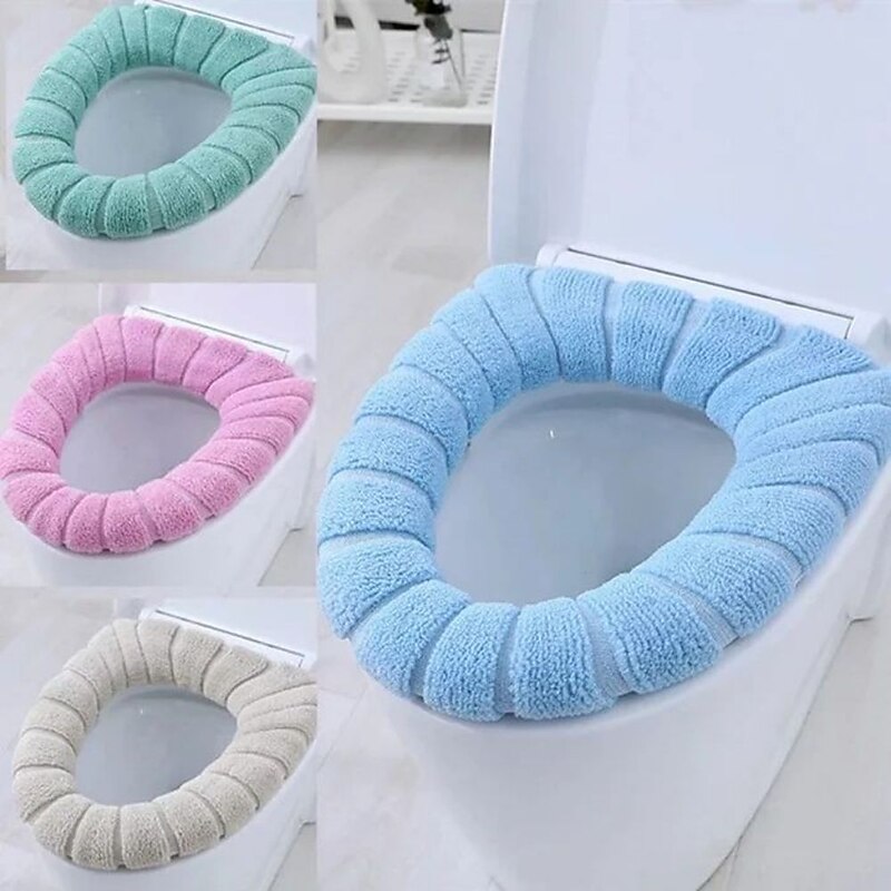 Soft Toilet Seat Cover Pads Thicker Warmer Stretchable Washable Cloth Toilet Fits All Oval Toilet Seats