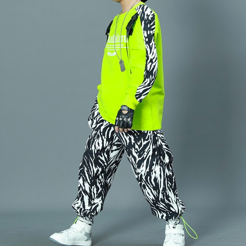 2 Pieces Kids Boys Sweatshirt & Sweatpants Set Clothing Set Outfit Letter Long Sleeve Patchwork Cotton Set Outdoor Fashion Cool Fall Winter 7-13 Years Green4