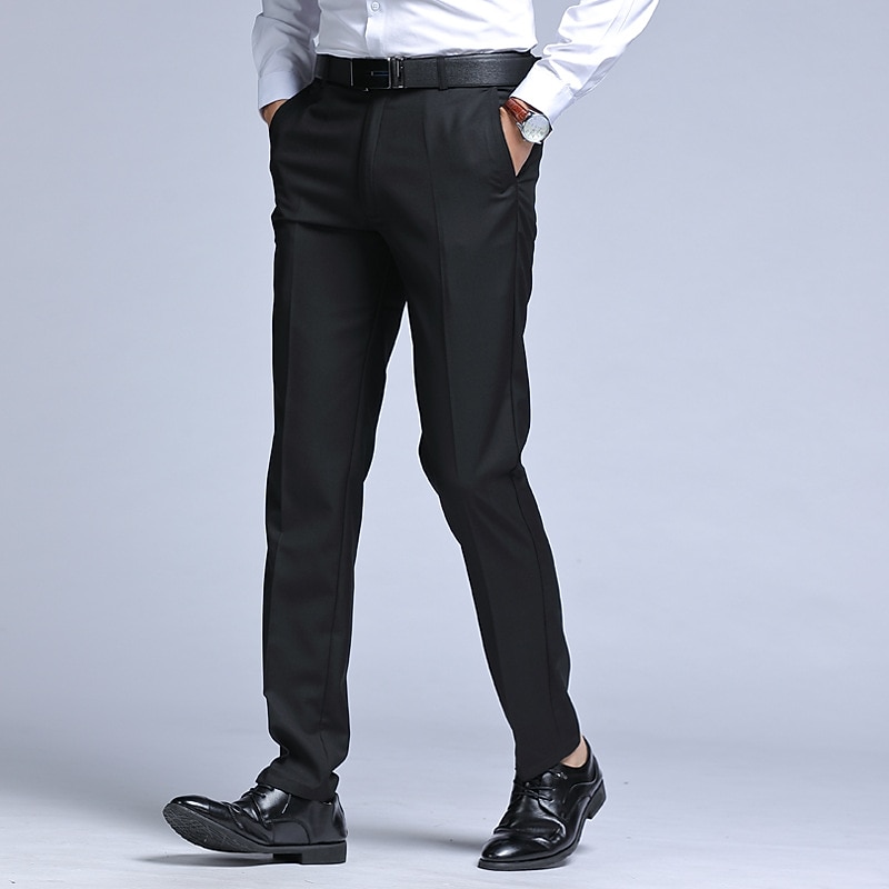 Men's Dress Pants Trousers Chinos Casual Pants Pocket Straight Leg Plain Comfort Office Business Casual Streetwear Stylish Black Black Straight Leg