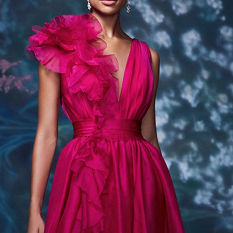 Beach Wedding A-Line Chrismas Dress Evening Gown Celebrity Style Dress Formal Wedding Guest Floor Length Sleeveless V Neck Chiffon with Slit Pure Color  dress Masquerade Dress2