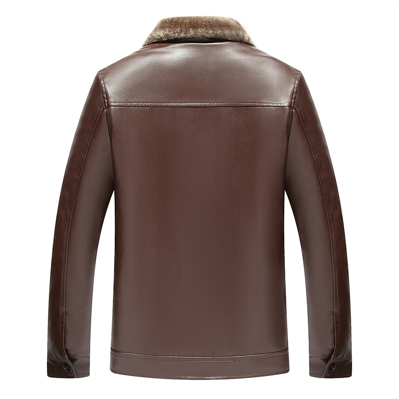 Men's Faux Leather Jacket Daily Wear Vacation Durable Casual / Daily Pocket Fall Winter Solid / Plain Color Comfort Leisure Turndown Regular Regular Fit Black Brown Jacket4