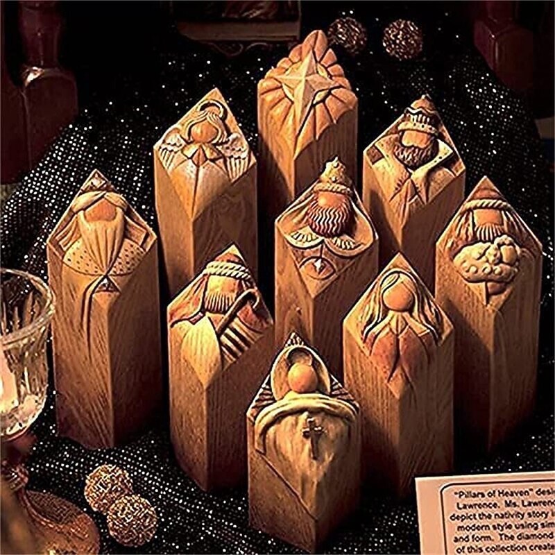 Heaven Pillar 9Pcs/Set Resin Heaven Pillar Statue Set Heaven Pillar Statue Kit Deform Resistant Christmas Tree Pillar Desk Ornament2