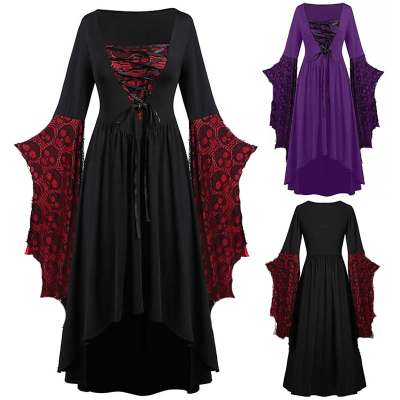 Retro Vintage Punk & Gothic Medieval Dress Masquerade Witch Witches Skull Fancy Dress Women's Fantasy Steampunk Walpurgis Night Halloween Carnival Masquerade Halloween Party / Evening Adults' Dress
