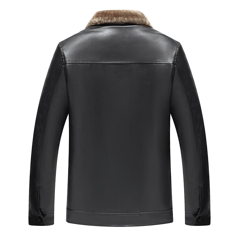 Men's Faux Leather Jacket Daily Wear Vacation Durable Casual / Daily Pocket Fall Winter Solid / Plain Color Comfort Leisure Turndown Regular Regular Fit Black Brown Jacket2