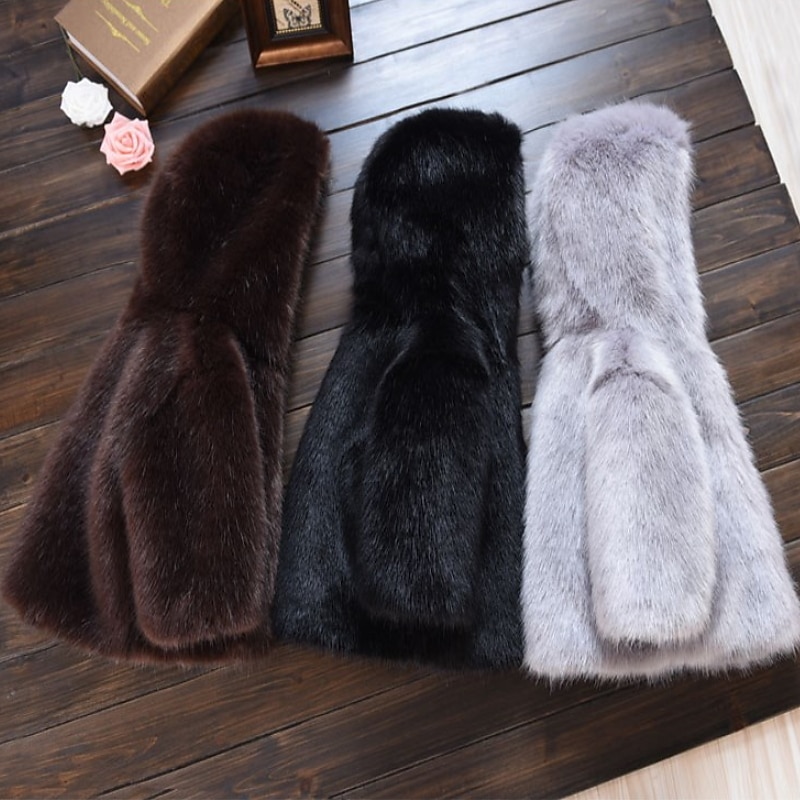 Toddler Girls' Faux Fur Coat Outerwear Solid Color Long Sleeve Coat Outdoor Cool Daily Black Brown Grey Fall Winter 3-7 Years2