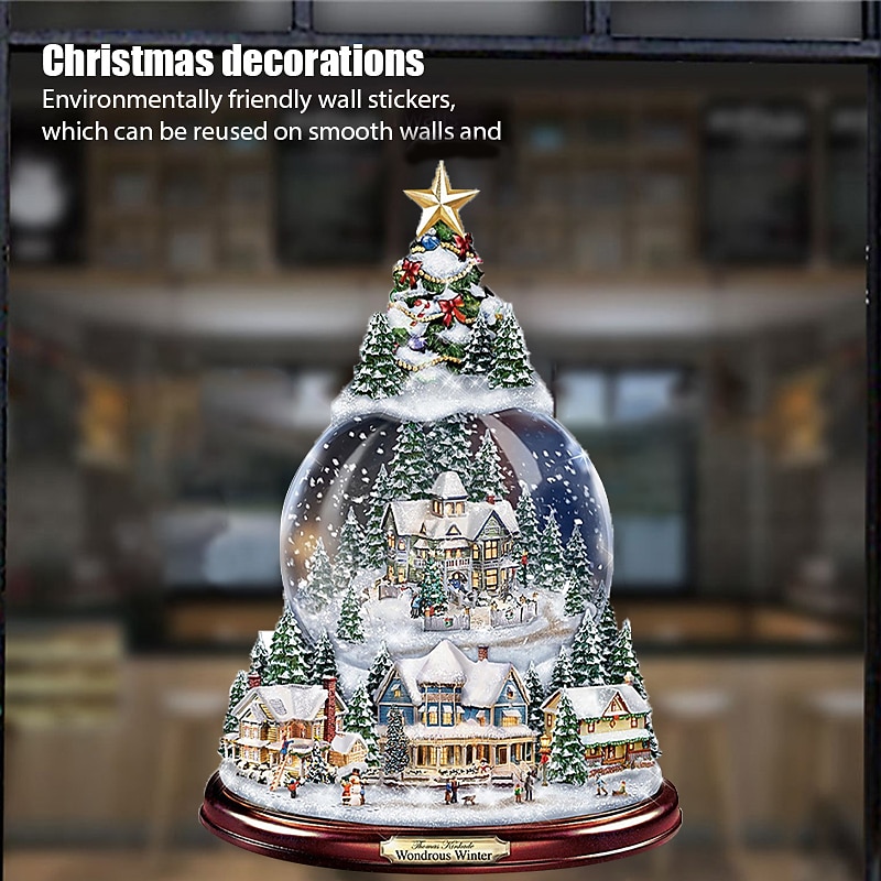 Christmas Window Stickers Tree Winter Garland Window Stickers Home Decoration Crystal Tree Santa Claus Snowman Rotating Sculpture Decorations Removable Paste