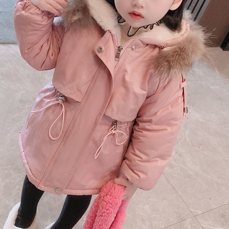 Toddler Girls' Parka Solid Color Fashion Outdoor Cotton Coat Outerwear 3-7 Years Fall Black Pink Blue4
