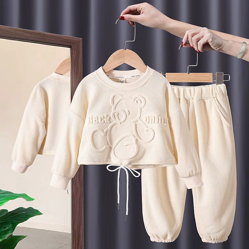 Girls' 3D Solid Color Letter Hoodie & Sweatpants Set Clothing Set Long Sleeve Fall Winter Daily Casual Cotton Kids 2-6 Years Vacation Regular Fit3