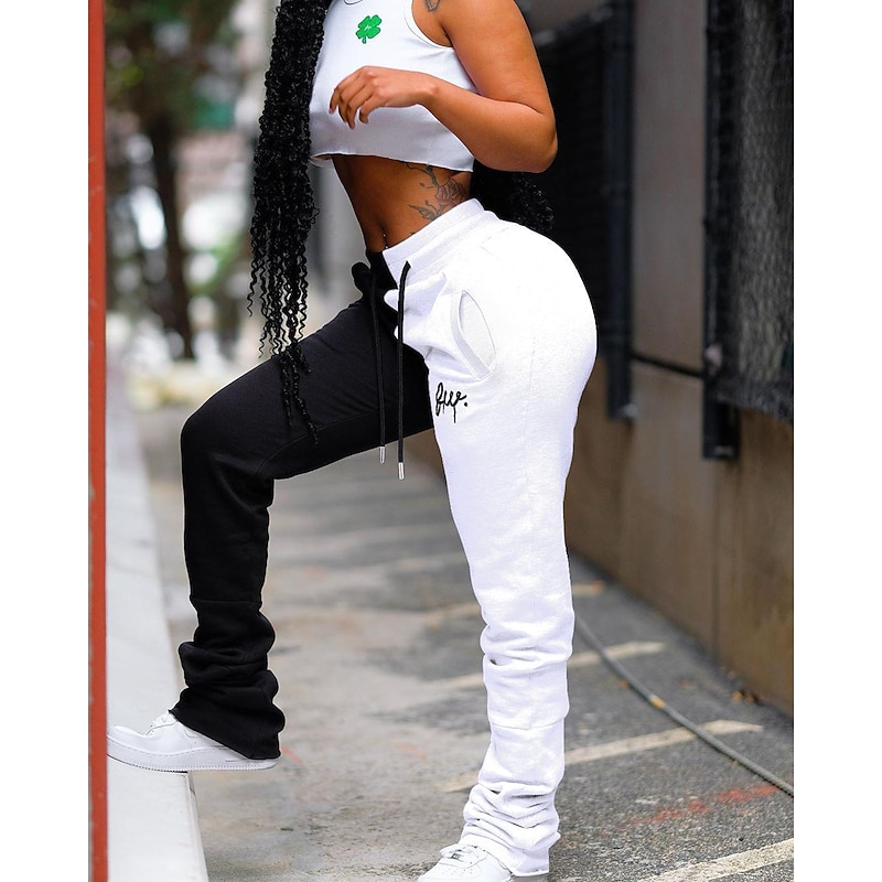 Women's Sweatpants Joggers Casual / Sporty Hip Hop Full Length Color Block Drawstring Side Pockets Comfort Micro-elastic Sports Weekend Yellow + gray Black + gray black + yellow Black+Green Regular