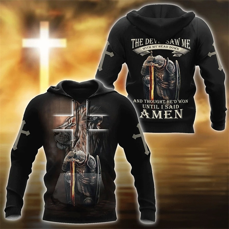 Men's Knights Templar Letter Graphic Prints Hoodie Hoodies Sweatshirt Streetwear Basic Long Sleeve Hooded Daily Sports Black Print Spring &  Fall Designer