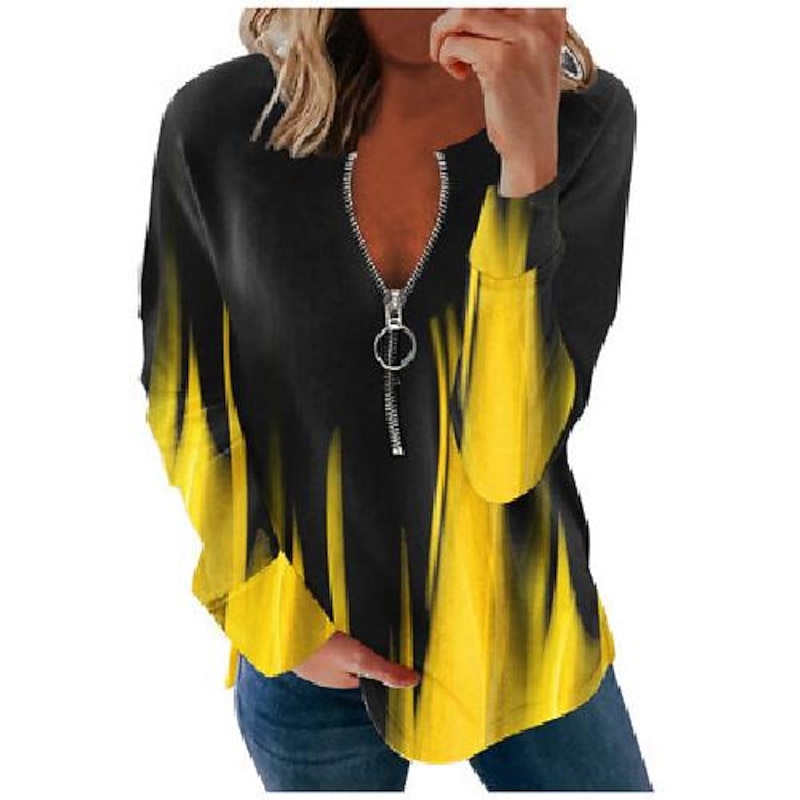 Women's Quarter Zipper Sweater Hoodie Graphic Color Gradient Printing Streetwear Basic Long Sleeve Round Neck Crewneck Daily Sports Gradient red Gradient blue Gradient wine red Gradient Purple2