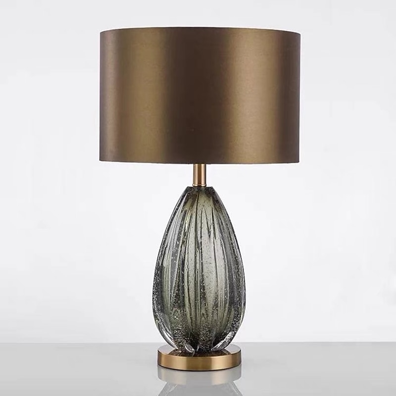 Modern Table Lamps Home Decor Bedroom Bedside Table Lamp Stained Dark Green Glass Support Round Fabric Lampshade Desk Lamp Light Fixtures Night Light for Bedroom3