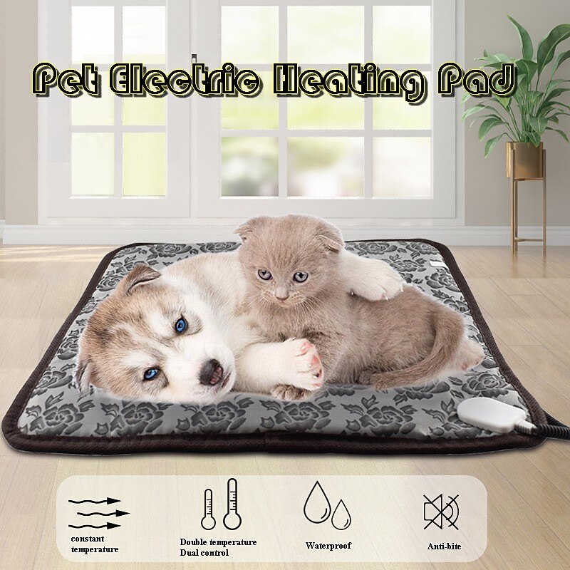 Pet Electric Heating Pad for Dogs & Cats With Anti-bite Steel Cord Waterproof Adjustable Dog Warm Bed Mat Heated Pet Pad 45*45cm3
