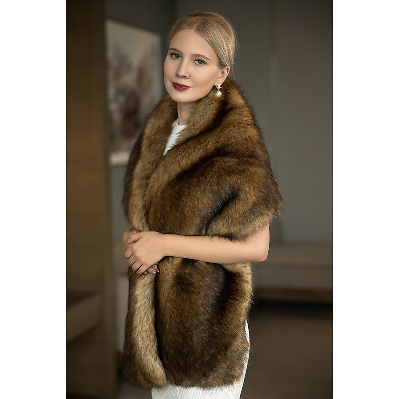 Shawls Bridal's Wraps Elegant Keep Warm Sleeveless Faux Fur Wedding Wraps With Feathers / Fur For Wedding Fall & Winter dress to impress3