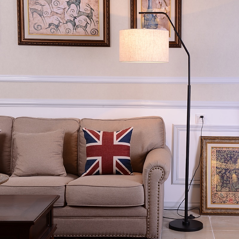 Modern Simplicity Floor Lamp, Tall Pole Lamp Linen Lampshade Standing Lamp Metal Base Floor Lamps Living Room Bedroom Furnishings Artistic
