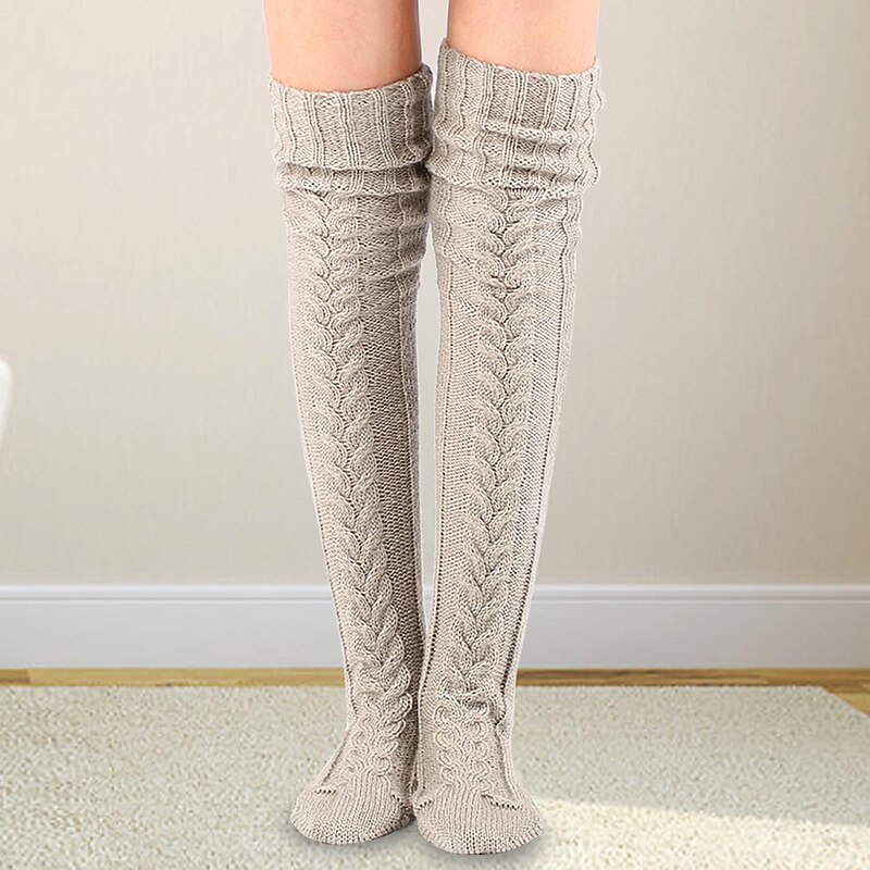 Women's Cable Knitted THigh High Boot Socks Extra Long Winter Stockings Over Knee Leg Warmers Floor Socks Wool3