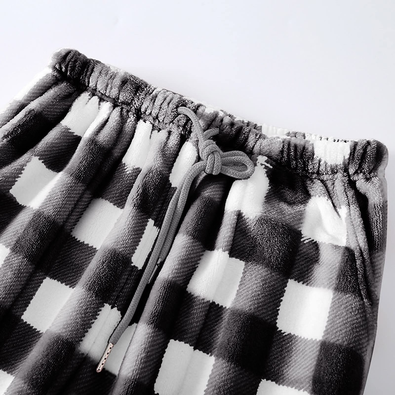 Women's Pajamas Pants Nighty Pjs 1 PCS Grid / Plaid Fashion Simple Comfort Party Home Bed Flannel Warm Breathable Long Pant Elastic Waist Print Pocket Fall Winter Home Outfits3