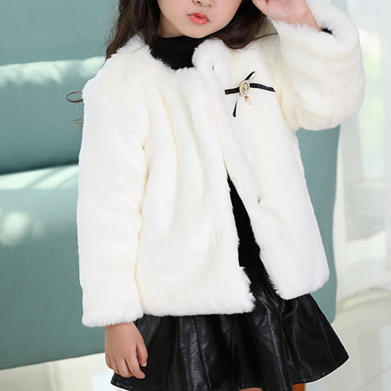 Toddler Girls' Faux Fur Coat Solid Color Active School Coat Outerwear 7-13 Years Winter Light Blue Pink khaki2