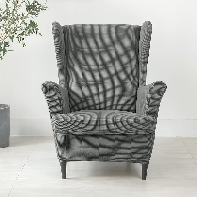 Wing Chair Cover Set, Include Stretch Wingback Chair Slipcover and Ottoman Cover,Burgundy Red Jacquard Wing Back Chair Cover Removable Machine Washable Armchair Chair Cover for Strandmon Chair4