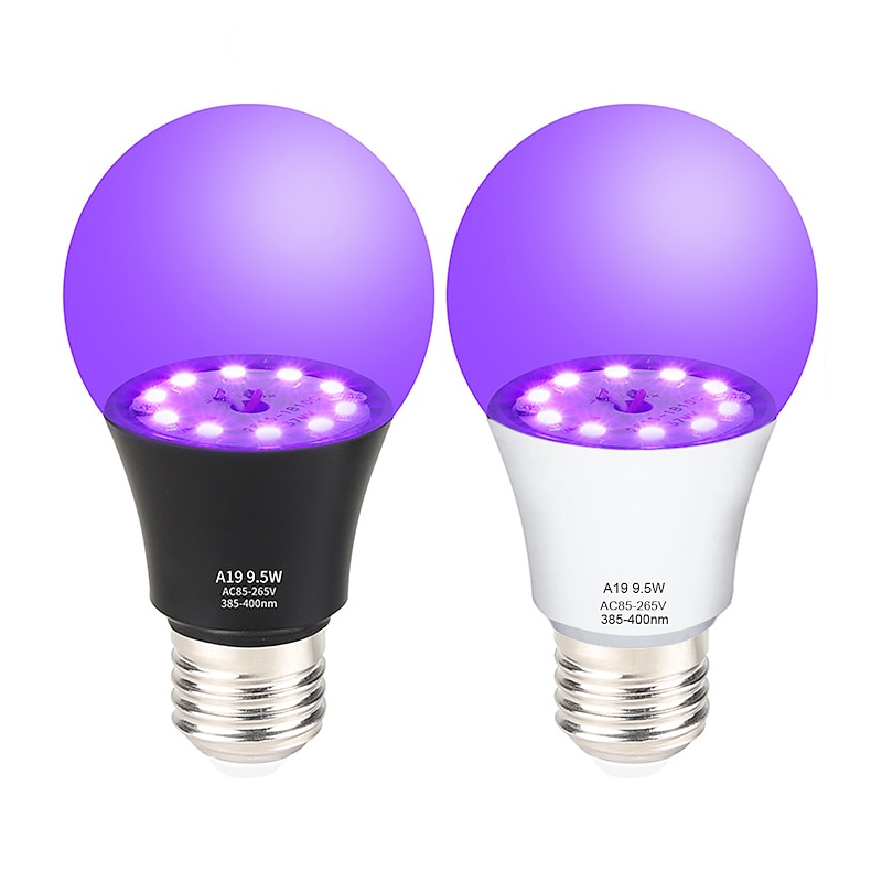 2PCS 1PC LED Black UV Halloween Purple Light Bulb 9.5W Black Bulb Replacement Up to 100W Black light UVA Level 385-400nm A19 Spooky Halloween Atmosphere2