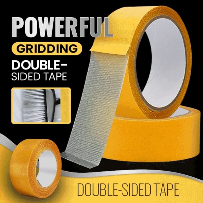 Waterproof Strong Double-Sided Tape High Adhesive Strength Mesh Duct Tape Floor Cloth Grid  Cloth Tape Yellow High-viscosity Strong Carpet Tape Wedding Exhibition
