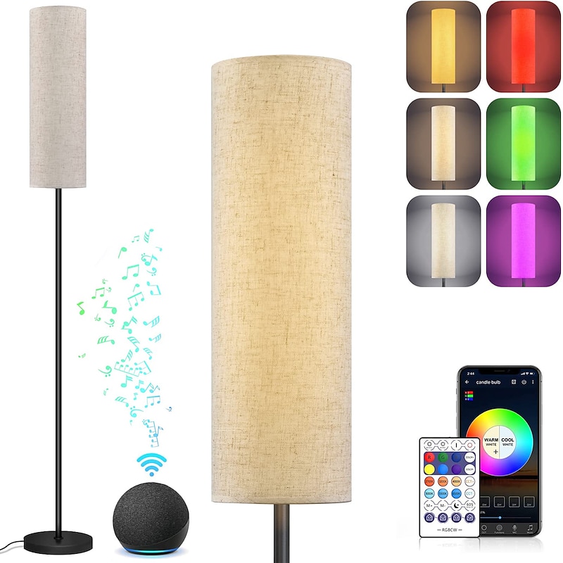 LED Floor Lamp for Living Room Bedroom Smart Standing Lamp with Alexa Google Assistant App Remote Control Tall Modern Floor Lamp with Linen Lamp Shade 16 Million Colors Bulb Included