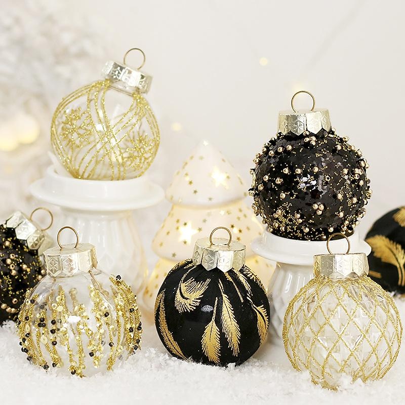 Christmas Baubles,  Christmas Ornament Decorations Shatterproof Ornaments Black and Gold Color Painted Christmas Baubles Decorations for Party Wedding Christmas Decor4