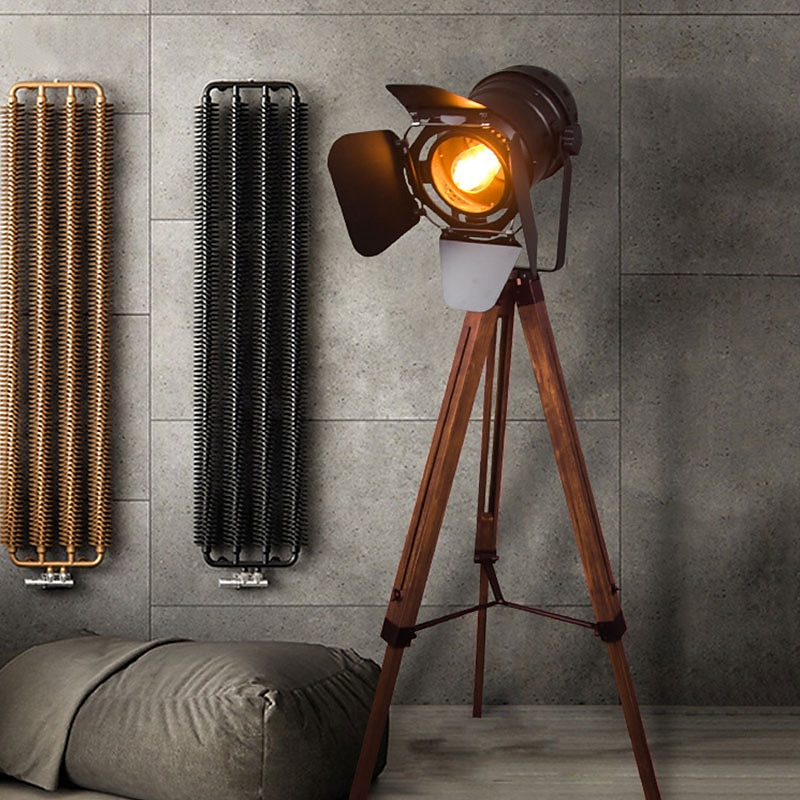 Cinema Projector Floor Lamp, Farmhouse Tripod Lamp for Bedrooms Vintage Steampunk Adjustable 59