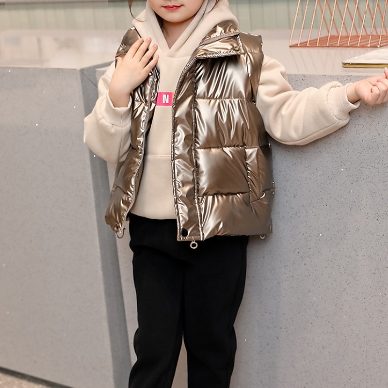 Kids Girls' Down Jacket Vest Coat Puffer Jacket Kids Puffer Jacket Fashion School Coat Outerwear 7-13 Years Fall Black Silver Champagne2