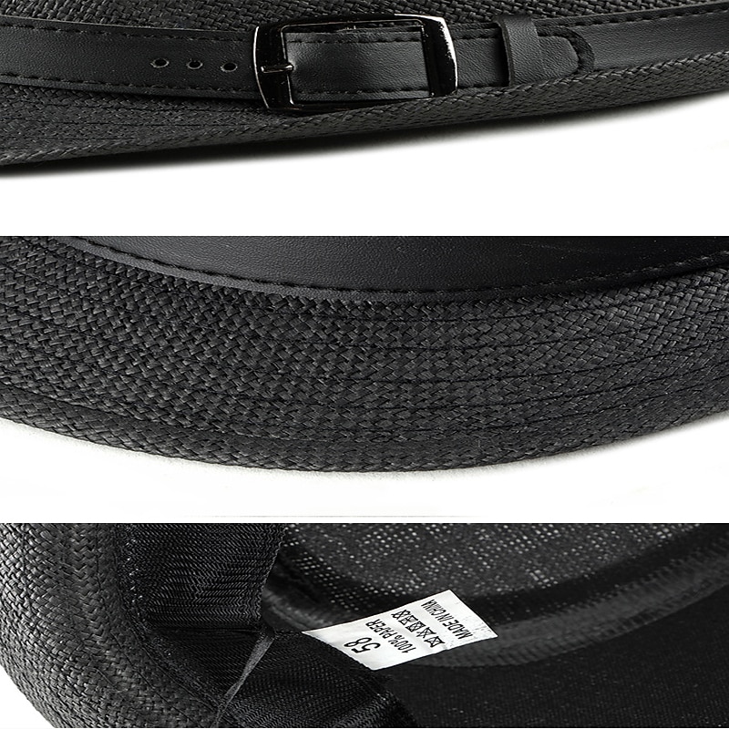 Men's Kentucky Derby Hat Straw Hat Sun Hat Panama Hat Fedora Trilby Hat Black White Straw Braided Simple 1920s Fashion Holiday Street Dailywear Weekend Pure Color Portable Comfort Breathable Fashion3