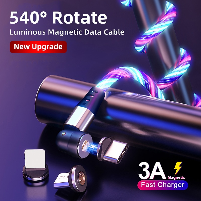 Multi Charging Cable 3.3ft 6.6ft USB A to Lightning / micro / USB C 3 A Fast Charging 3 in 1 Magnetic 540 Rotation For Samsung iPhone Phone Accessory