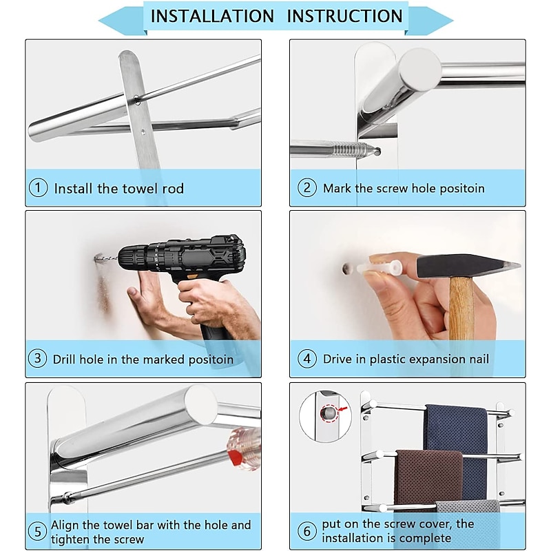 Multilayer Towel Bar Towel Rack Towel Rail,Stainless Steel 3-TierTowel Bar Storage Shelf for Bathroom 30cm~70cm Towel Holder (Black/Chrome/Brushed Golden/Brushed Nickel)3