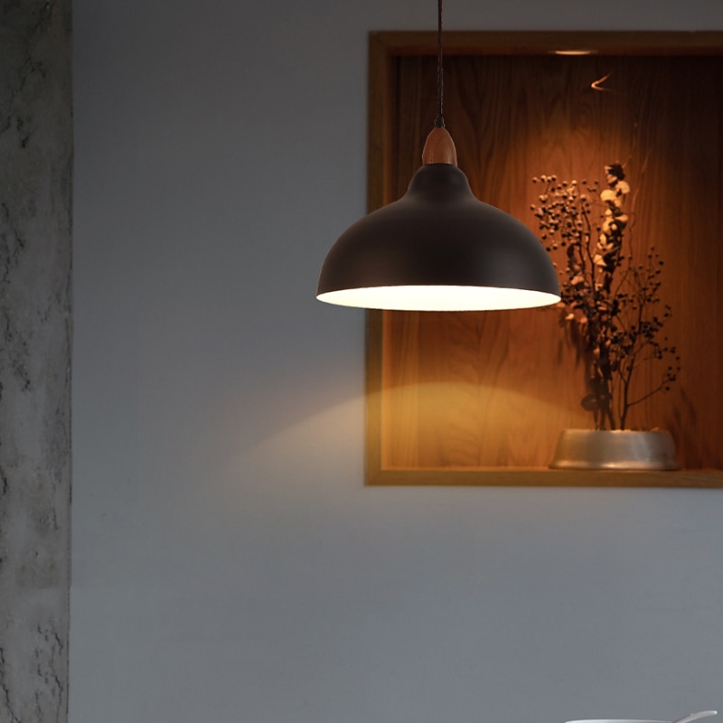 LED Pendant Light Black/White 13.7" Mini Rubber Wood Hanging Lamp Matte Black Metal Shade Modern Pendant Light Fixtures for Farmhouse, Dining Living Room, Bar, Hallway4