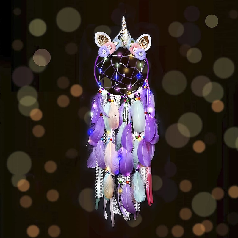 Unicorn Dream Catcher with Colorful LED Light for Girls Boys Bedroom Wall Decor Hanging Ornament Festival Gift (Pink)2