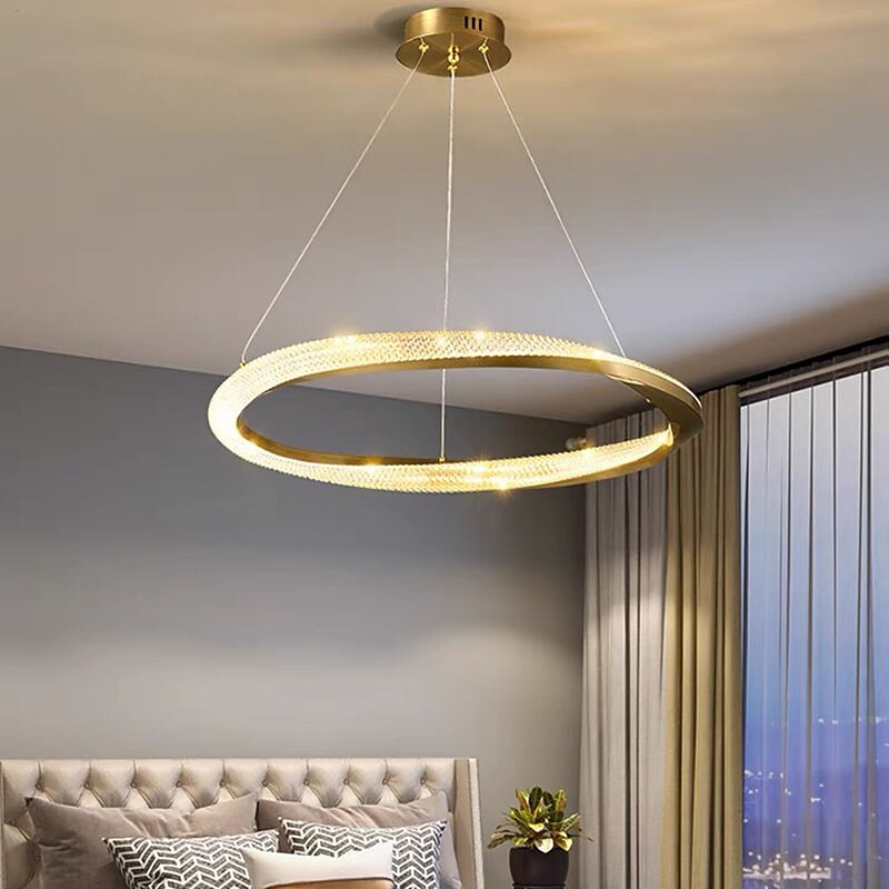 LED Pendant Light Circle Round Design, 60cm Modern Crystal Led Chandelier For Living Room Luxury Creative Design Gold Light Fixture Round Kitchen Island Hanging Lamps