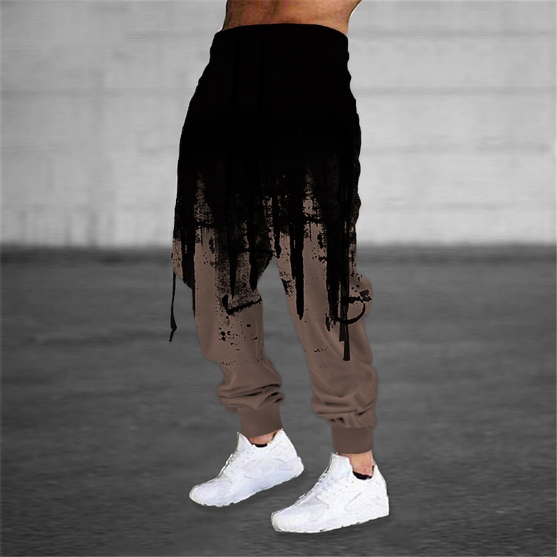 Men's Sweatpants Joggers Trousers Drawstring Side Pockets Elastic Waist Color Block Graphic Prints Comfort Breathable Sports Outdoor Casual Daily Cotton Blend Terry Streetwear Designer Black Blue3