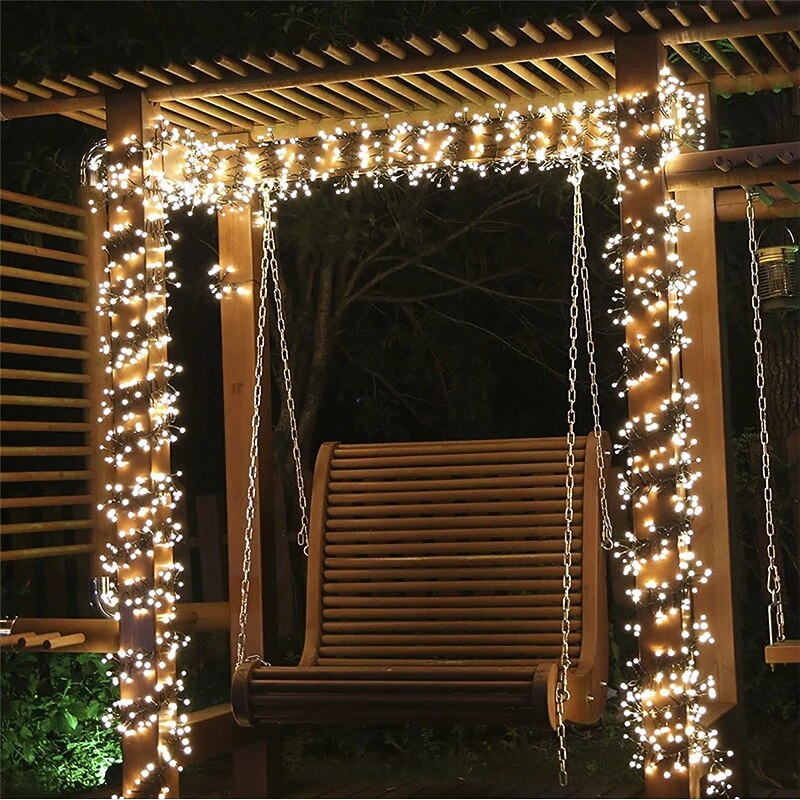 Christmas Cluster Lights Outdoor Waterproof Christmas Firecrackers String Light DC31V Twinkle Cluster Fairy Light Fireworks Warm White Light For Yard Tree Decor Lighting EU Plug New Upgrade2