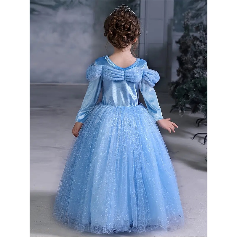 Kids Girls' Party Dress Butterfly Long Sleeve Performance Special Occasion Crewneck Princess Sweet Mesh Maxi A Line Dress Spring Fall 4-12 Years Blue3