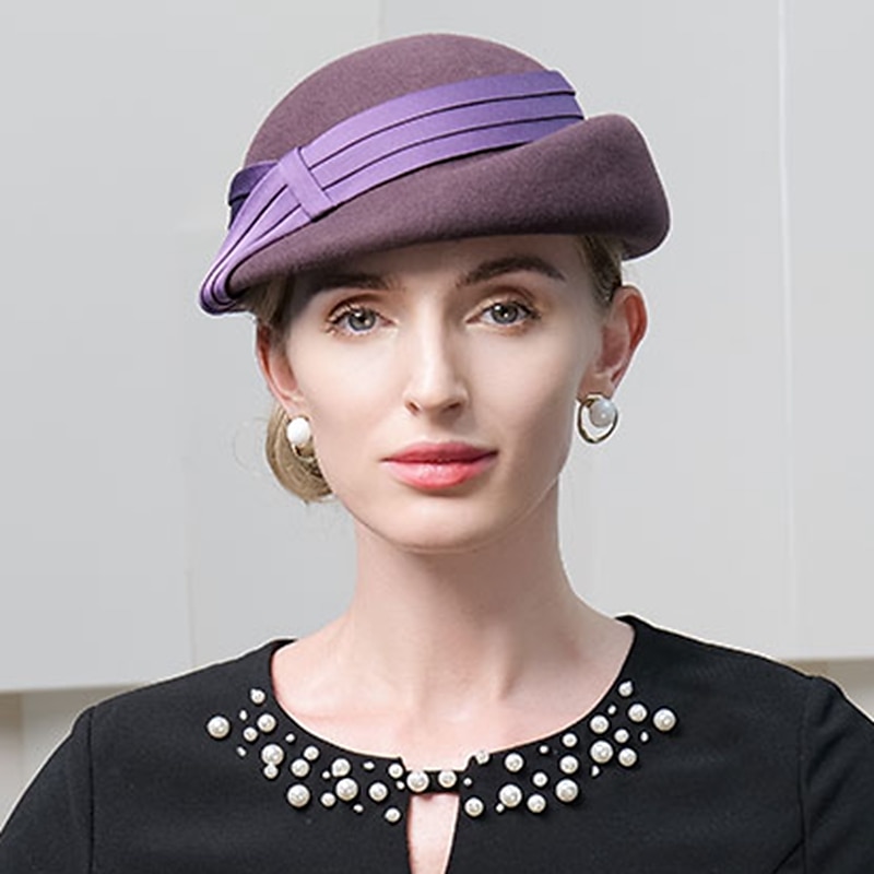 Women's Wedding Hats Elegant Wool Bucket Hats with Satin Bowknot Fedora Vintage for Tea Party Ladies Day Headpiece Headwear3