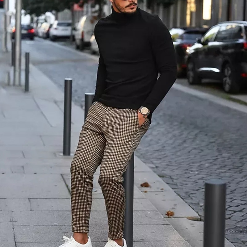 Men's Joggers Trousers Chinos Chino Pants Plaid Dress Pants Pocket Plaid Comfort Breathable Daily Holiday Going out Streetwear Stylish Khaki3