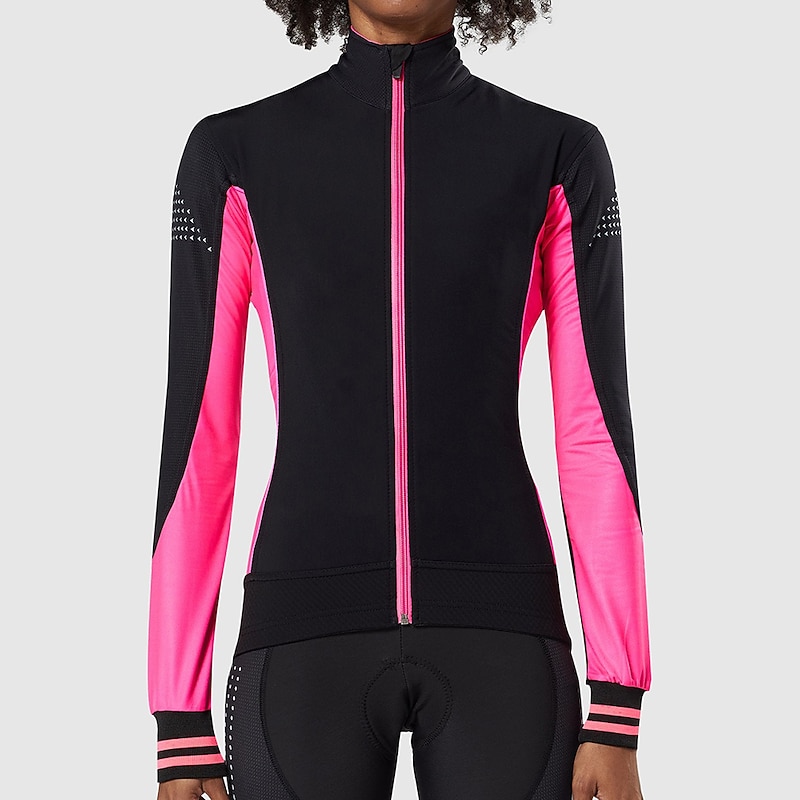 Women's Cycling Jersey Color Block Long Sleeve Bike Jersey Top with 3 Rear Pockets Mountain Bike MTB Road Bike Cycling Quick Dry Reflective Strips Back Pocket Moisture Wicking Sports Yellow Pink Red2